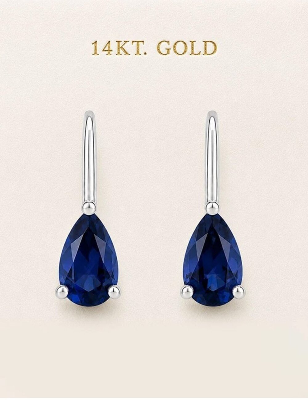 Genuine 1.40 Cts Blue Sapphire Dangling Earrings 14k White Gold